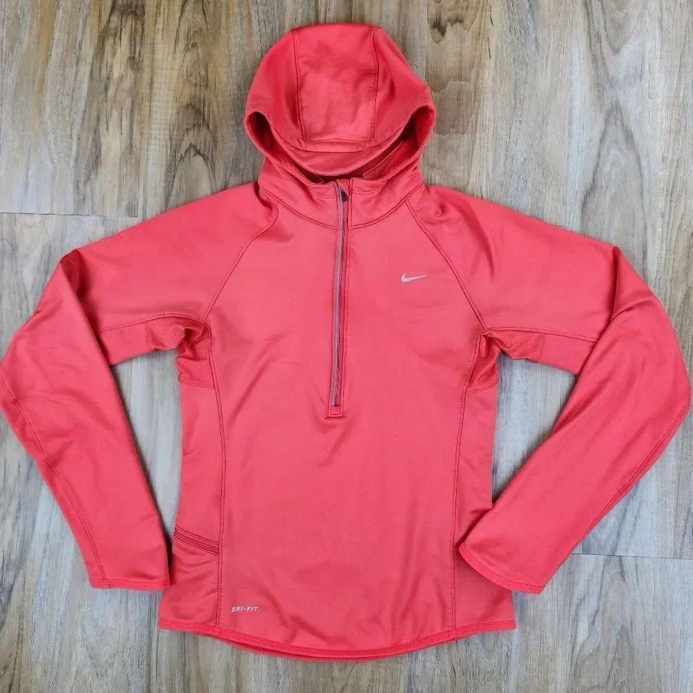 💛Nike Red Orange Dri-Fit Fleece Lined Zipper Athletic Long Sleeve Hoodie Small